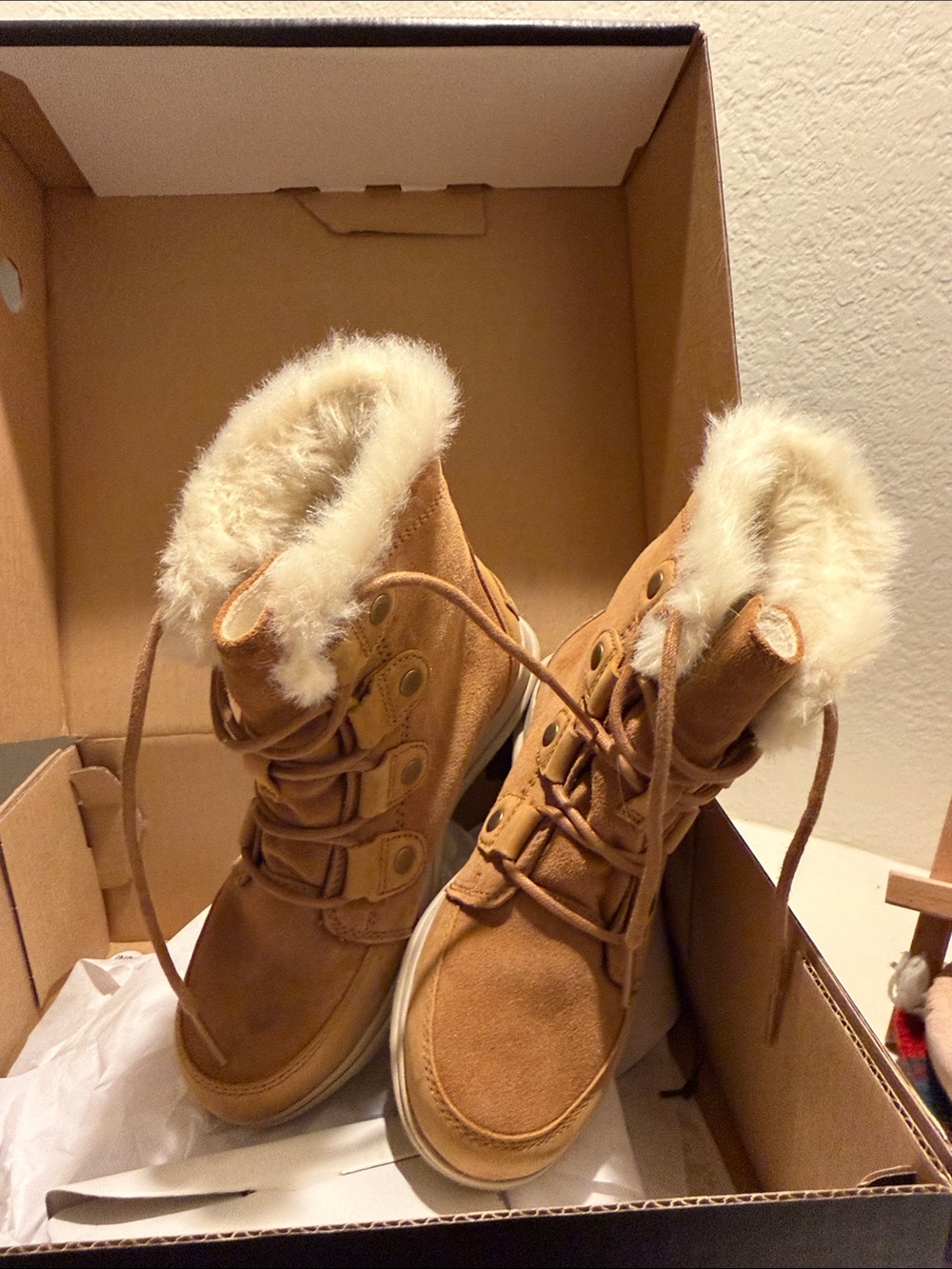 Sorel Tan Faux-Fur Lace-Up Winter Ankle Boots